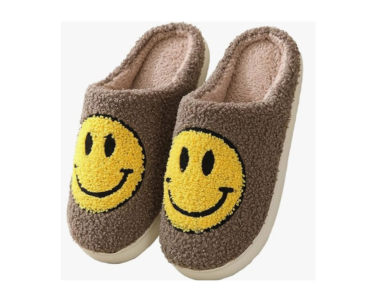 Smiley pantoffels : Smiley geel op bruine achtergrond
