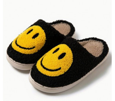 Smiley pantoffels : Smiley geel op zwarte achtergrond