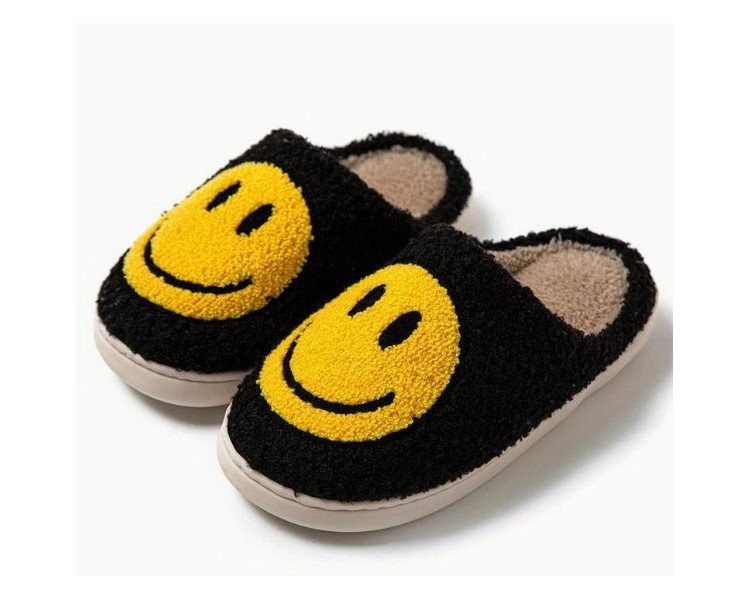 Smiley pantoffels : Smiley geel op zwarte achtergrond