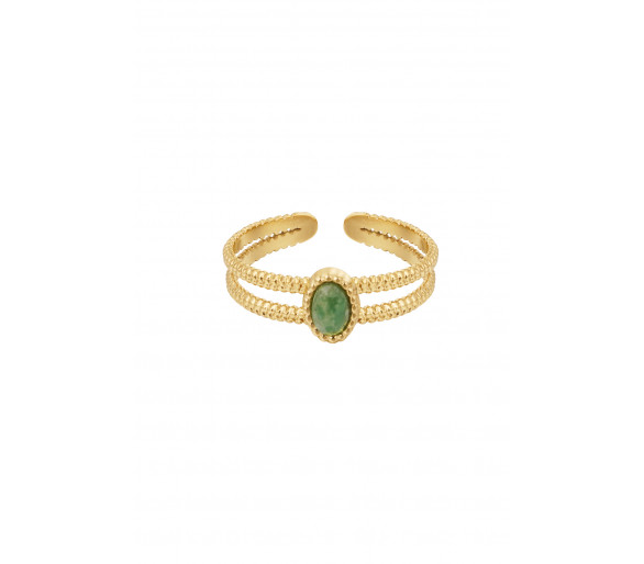 Dubbele ring met steen - groen/goud