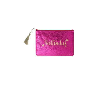 Make-up tasje metallic "hartendief" - Fushia
