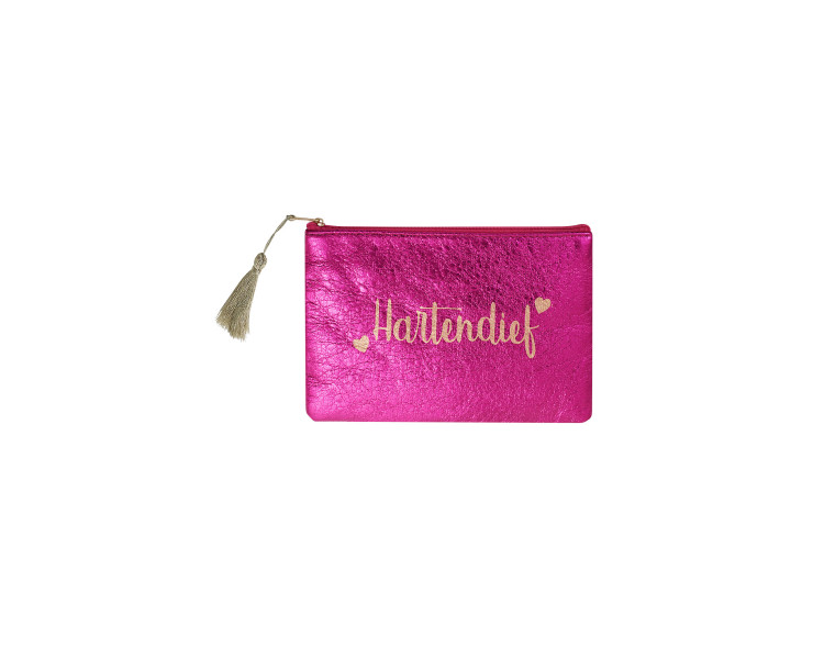 Make-up tasje metallic "hartendief" - Fushia