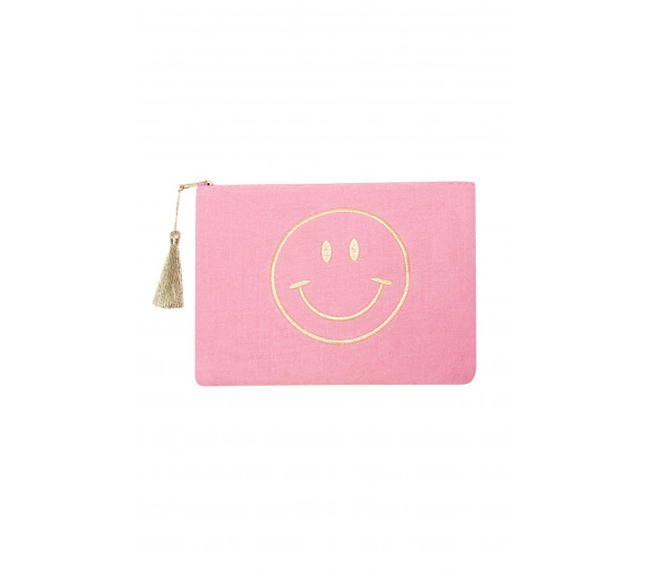 Trousse de maquillage smiley rose
