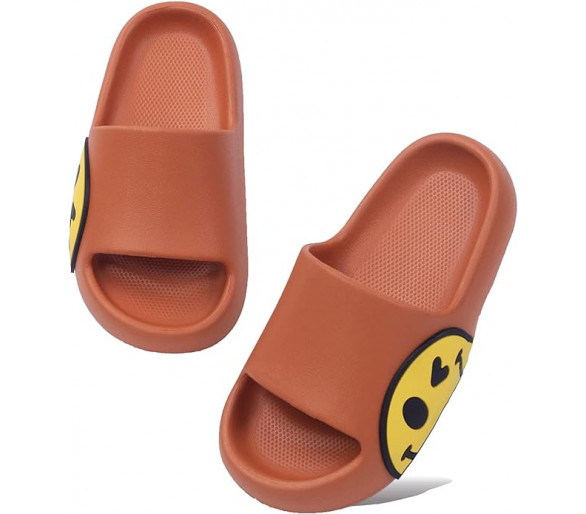 Smiley slippers : Oranje slippers met gele smiley opzij