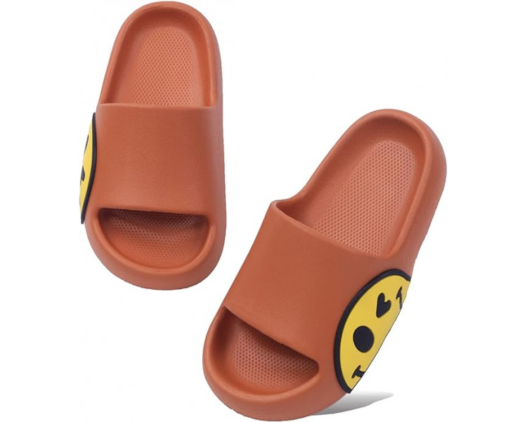 Smiley slippers : Oranje slippers met gele smiley opzij