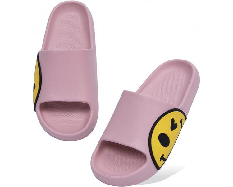 Smiley slippers : Roze slippers met gele smiley opzij