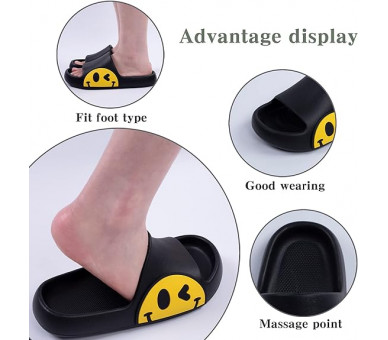 Smiley slippers : Zwarte slippers met gele smiley opzij