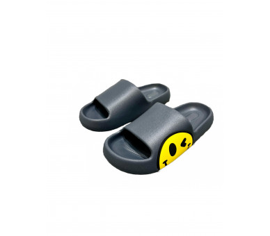 Smiley slippers : Grijze slippers met gele smiley opzij