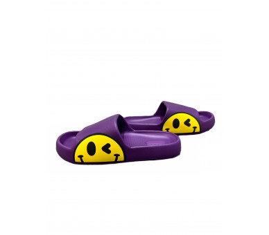 Smiley slippers : Paarse slippers met gele smiley opzij