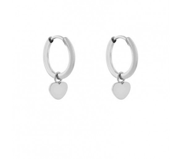 BOUCLES D'OREILLES PETITES AVEC PENDENTIF COEUR - ARGENT