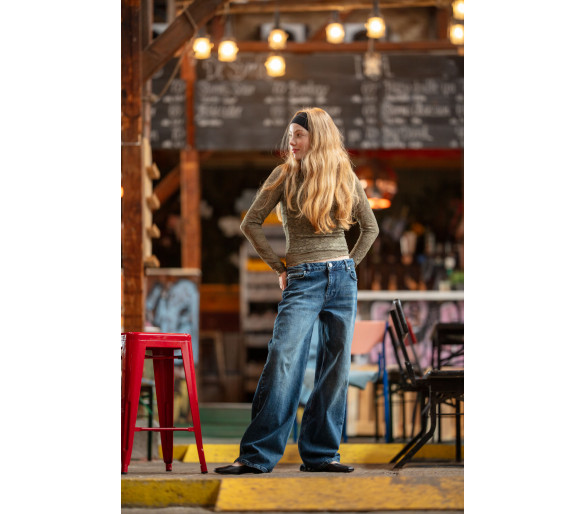 HOUND : Jean en denim extensible à jambes larges