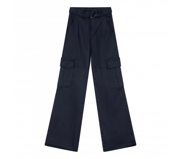 INDIAN BLUE : Wijde cargo broek in donker blauw