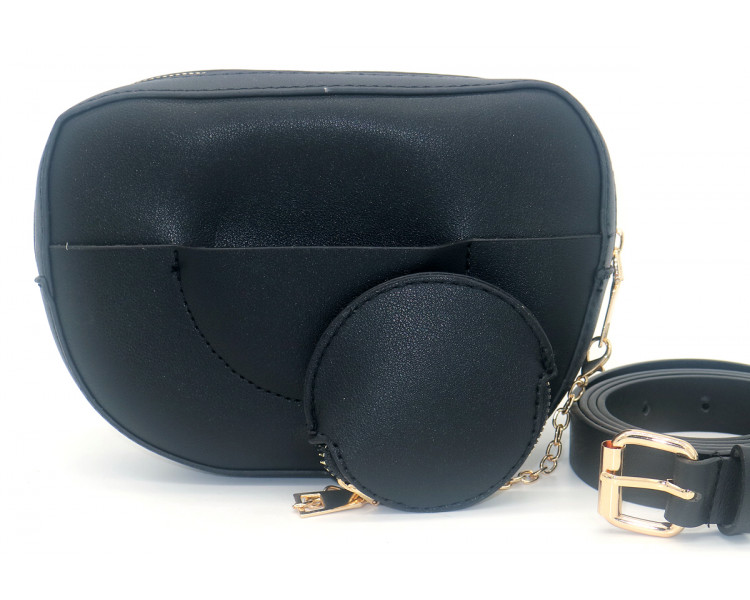 Bum-Shoulder Bag with Wallet and Belt 20x15x5cm Bl Bum-Shoulder Bag with Wallet and Belt 20x15x5cm Bl