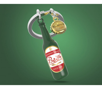 GREEN BEER BOTTLE KEYRING