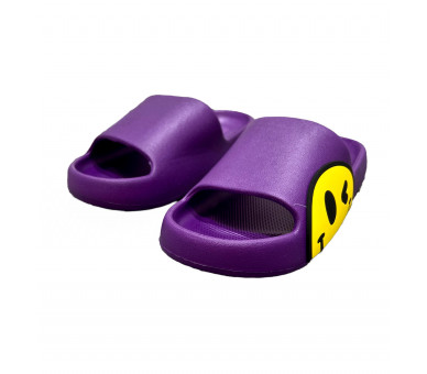 Smiley slippers : Paarse slippers met gele smiley opzij