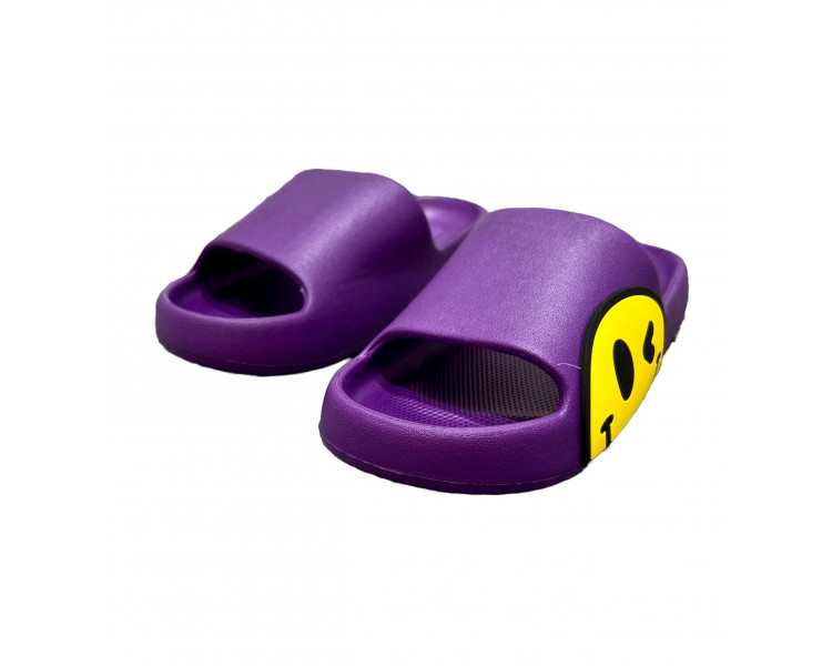 Smiley slippers : Paarse slippers met gele smiley opzij