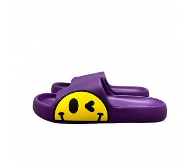 Smiley slippers : Paarse slippers met gele smiley opzij