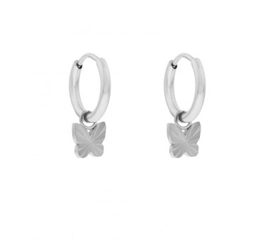 EARRINGS SMALL WITH PENDANT FLAMED BUTTERFLY - SIL