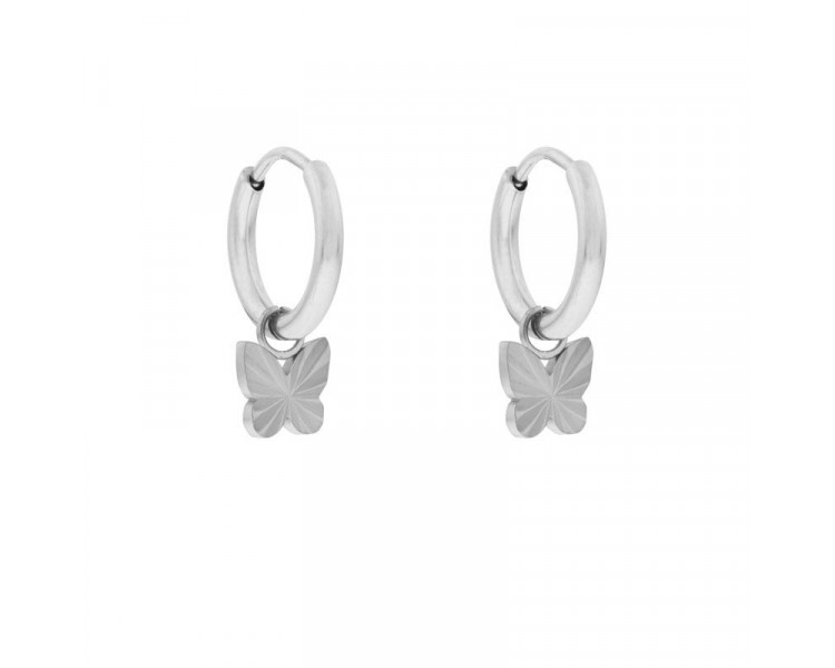 EARRINGS SMALL WITH PENDANT FLAMED BUTTERFLY - SIL