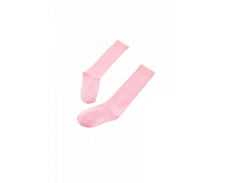 SOMEONE: Light beige socks with smiley on it.