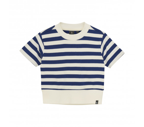 INDIAN BLUE : T-shirt Cropped Rib Striped