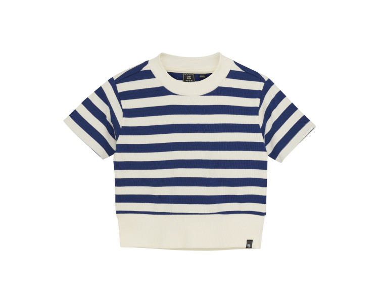 INDIAN BLUE : T-shirt Cropped Rib Striped