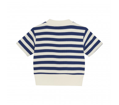 INDIAN BLUE : T-shirt Cropped Rib Striped