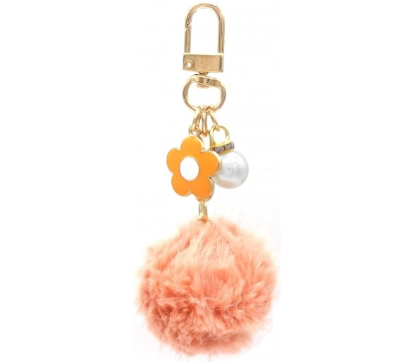 Porte-clés boule bouffante + fleur rose