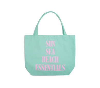 Canvas shopper beach essentials - roze groen