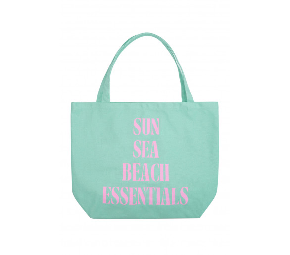 Canvas shopper beach essentials - roze groen