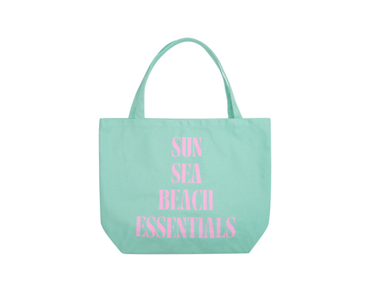 Canvas shopper beach essentials - roze groen Canvas shopper beach essentials - roze groen