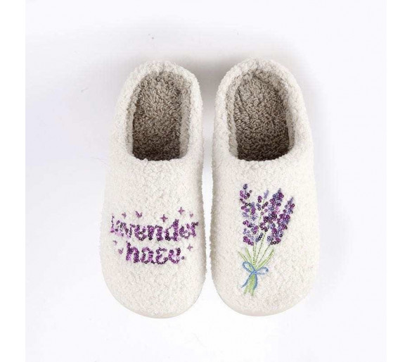 Smiley pantoffels : Lavendel in glitter pailletten