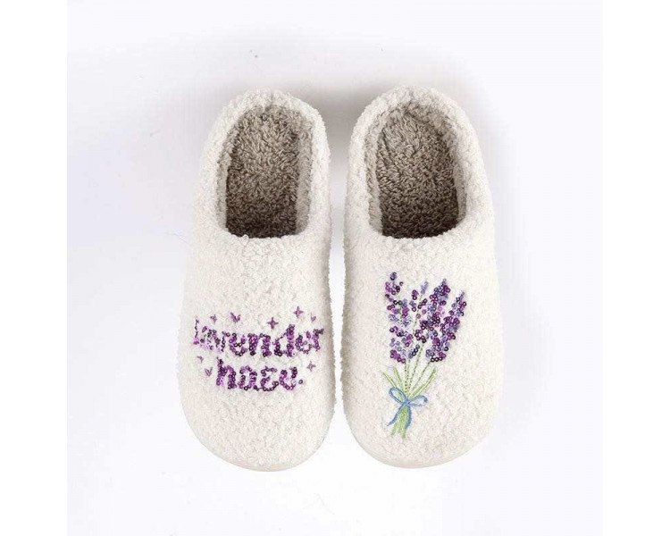 Smiley pantoffels : Lavendel in glitter pailletten