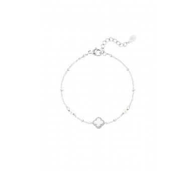 Armband klaver met parels Zilver