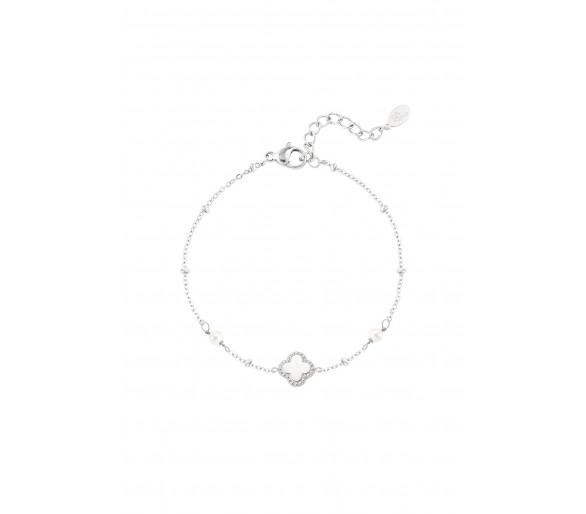 Armband klaver met parels Zilver