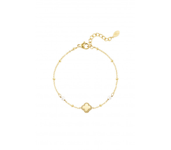 Armband klaver met parels Goud