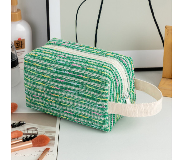 Groene gestreepte Makeup Bag