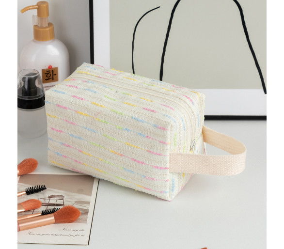 Wit gestreepte Makeup Bag