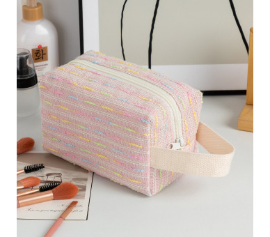 Roze gestreepte Makeup Bag