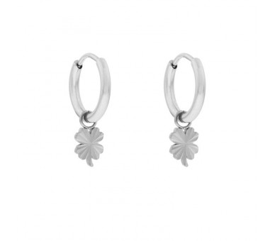 EARRINGS SMALL WITH PENDANT FLAMED CLOVER - SILVER