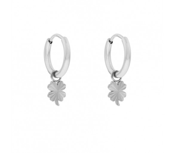 EARRINGS SMALL WITH PENDANT FLAMED CLOVER - SILVER