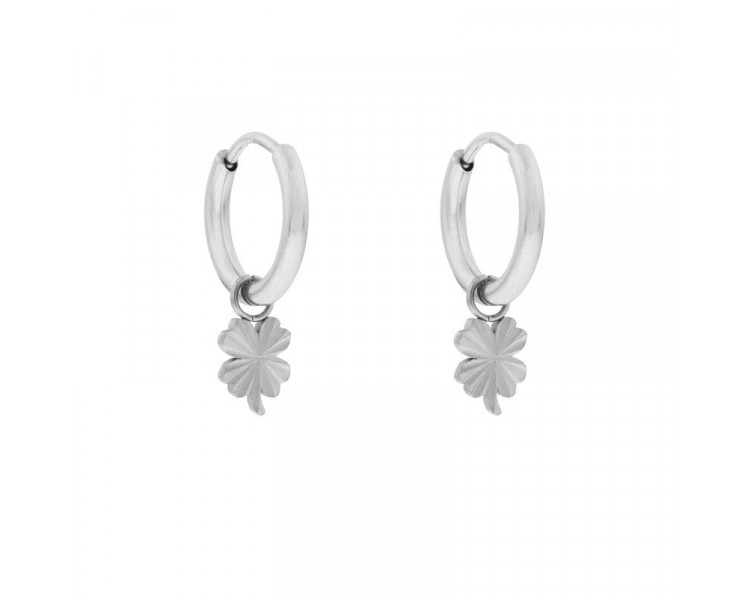 EARRINGS SMALL WITH PENDANT FLAMED CLOVER - SILVER EARRINGS SMALL WITH PENDANT FLAMED CLOVER - SILVER