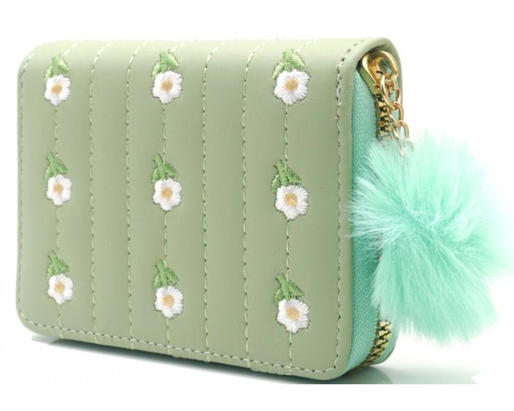 PU Wallet Embroidered Flowers