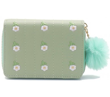 PU Wallet Embroidered Flowers