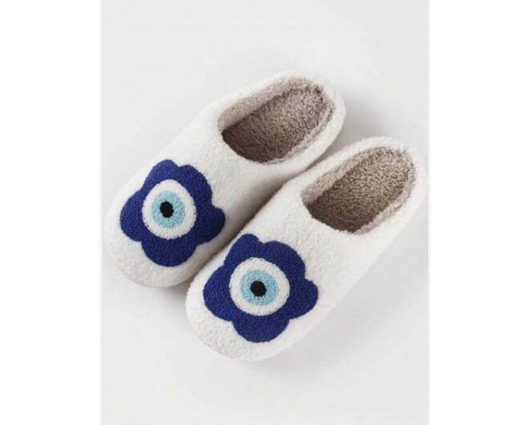 Pantoffels : Pantoffels met blauwe bloem op wit