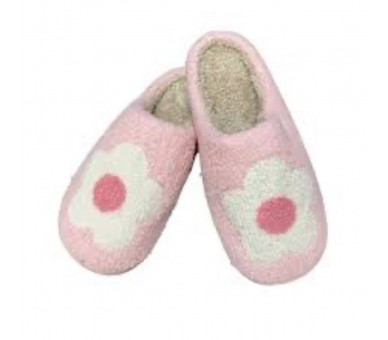 Pantoffels : Witte bloem op roos