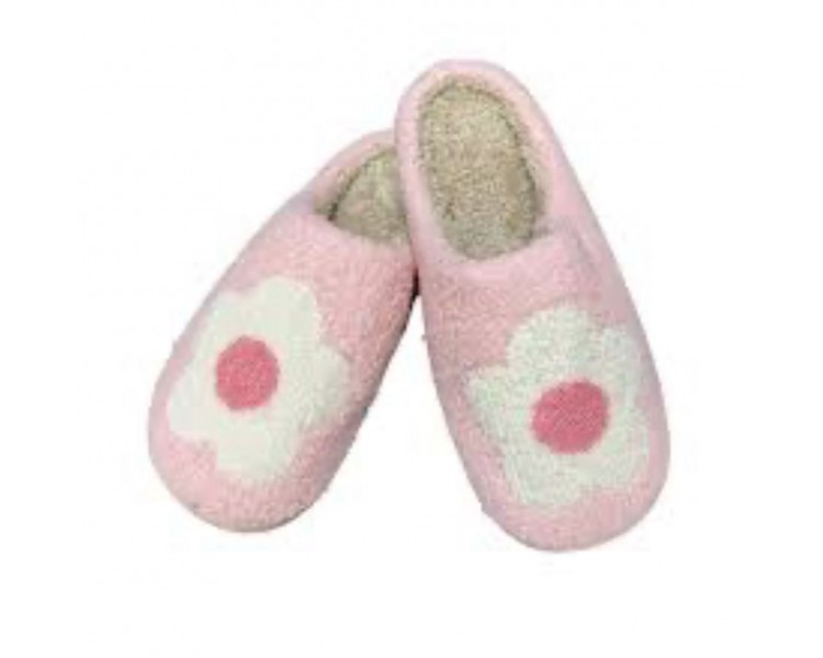 Pantoffels : Witte bloem op roos