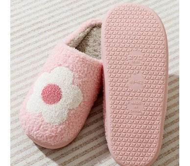 Pantoffels : Witte bloem op roos