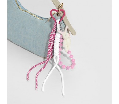 Roze kralen konijn sleutelhanger
