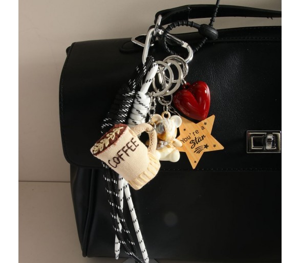Porte-clés de sac avec sac café coeur etc.